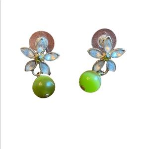 Vintage Green with Florals Pierced Earrings